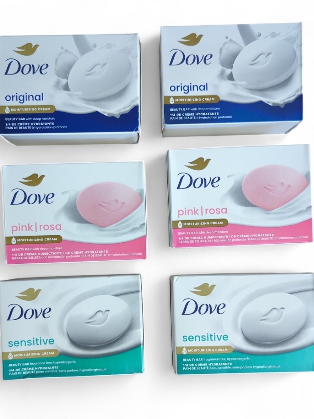 Dove Beauty Bar Soap 6 Pack  - Original, Pink, Sensitive